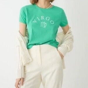 NWOT J. Crew Virgo Horoscope Graphic Short Sleeve Crewneck T-Shirt Green 3X